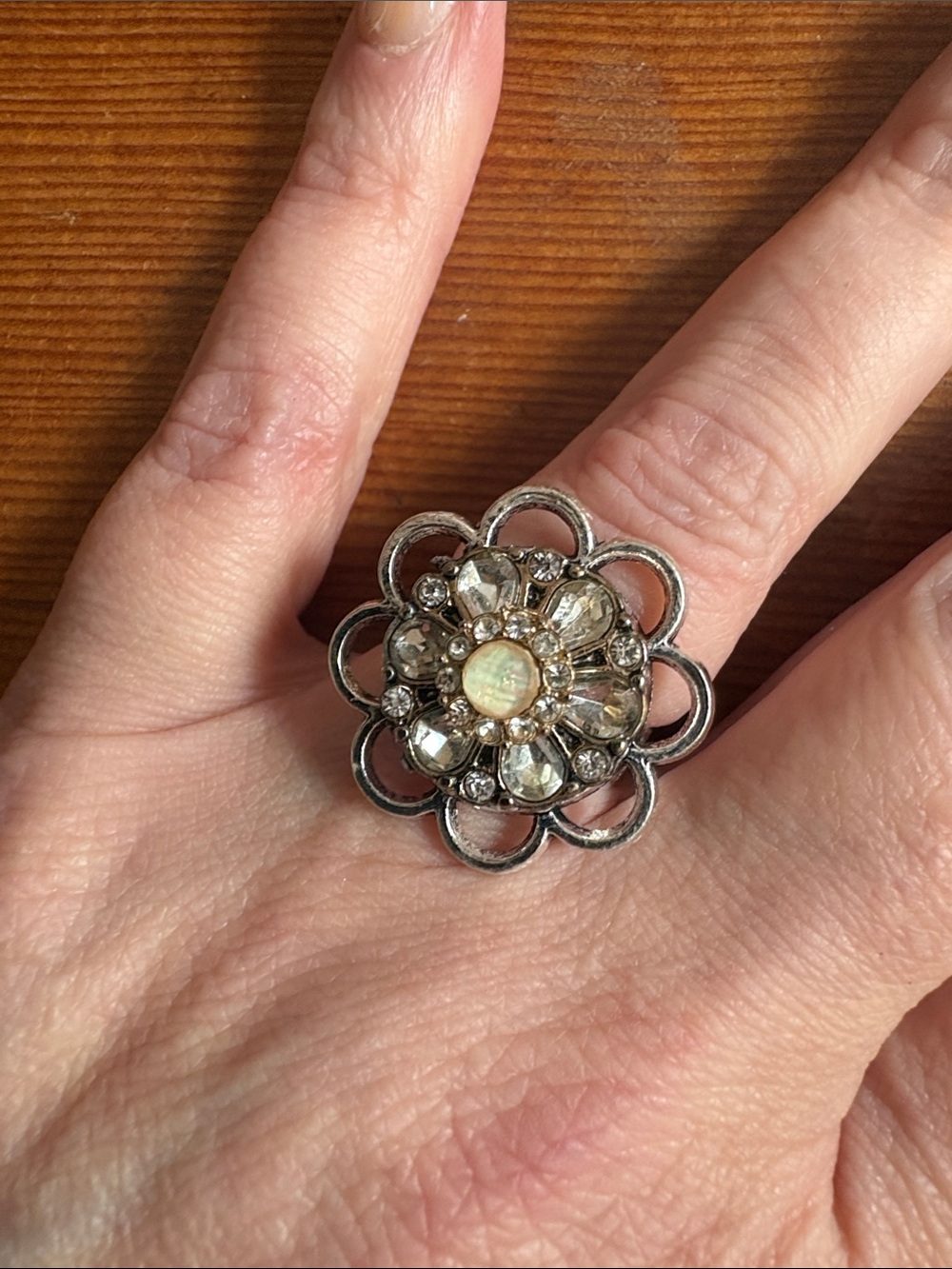 Hand-Crafted Adjustable Vintage-Inspired Flower Cluster Ring in Silver